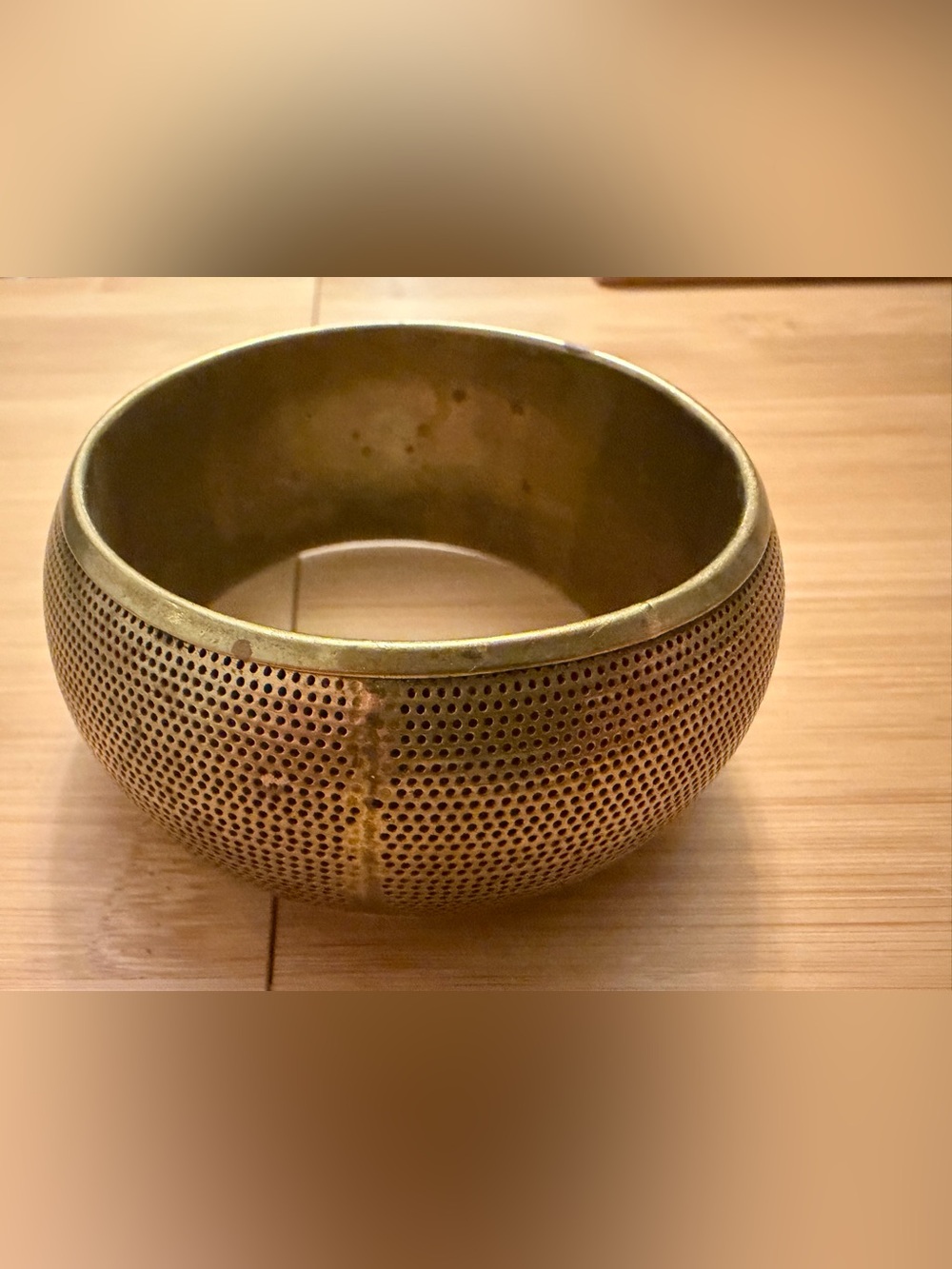 Vintage 1970s Mixed Metal Perforated Micro Dot Wide Bangle Bracelet Chunky Boho